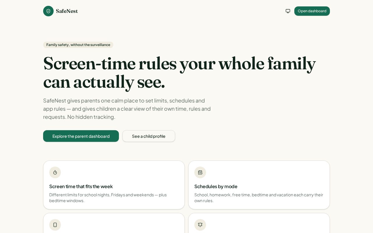 SafeNest Family Hub screenshot